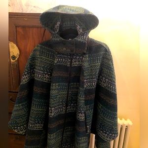 Teal and green southwestern meets northwestern print poncho cape.